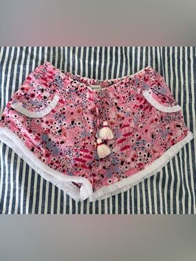 Poupette St. Barth Pink Floral Tassel Trim Shorts